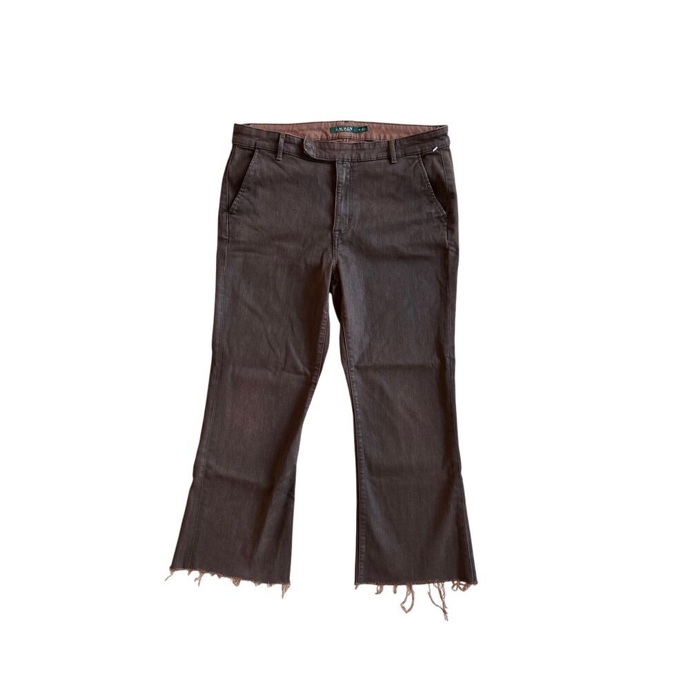 Lauren Ralph Lauren Brown Cropped Flare Raw Hem Jeans Size 12